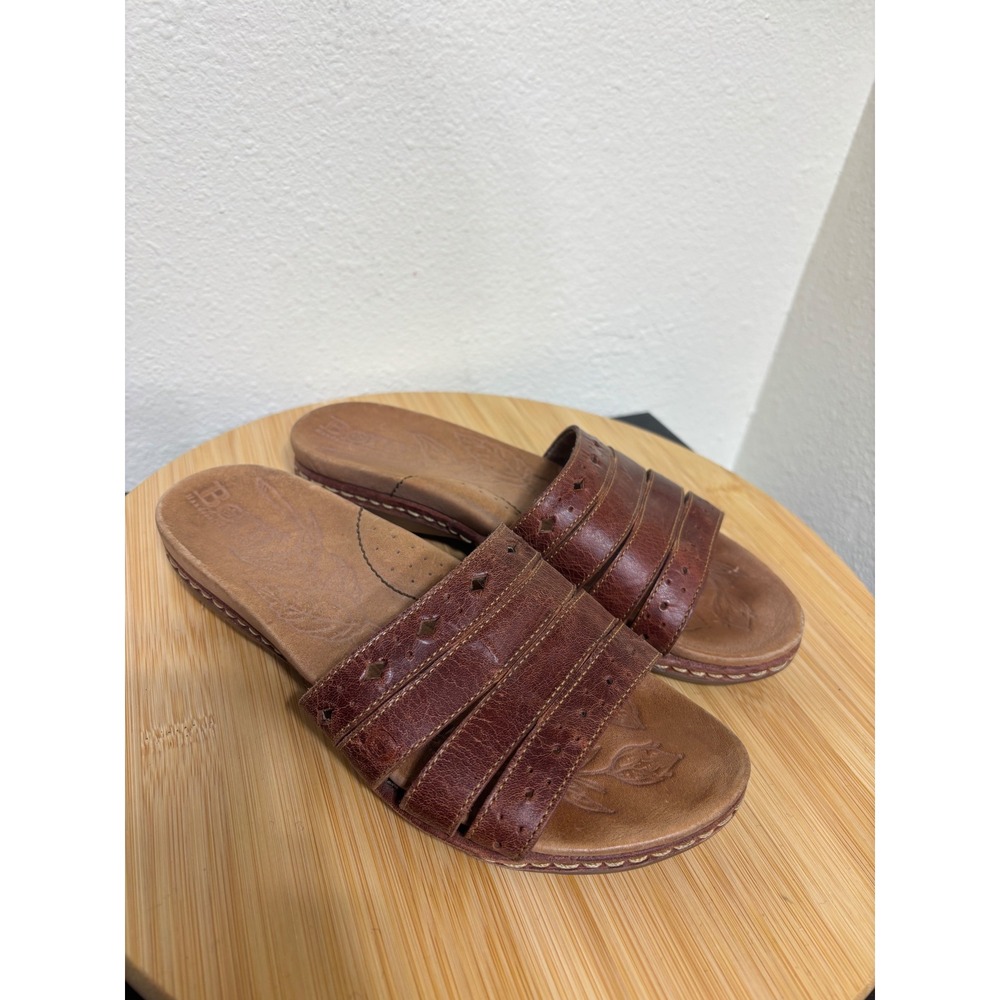 Born Sandals Size 6 Brown Leather Strappy Slide Cutout Boho Comfort Cut Outs